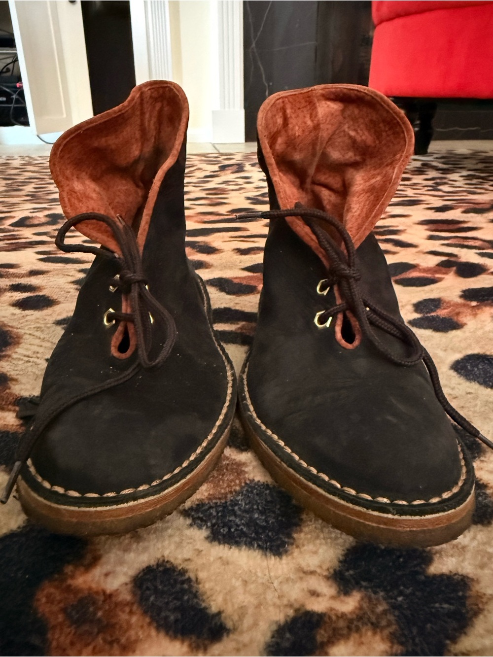 Chloe Black Suede Ankle Boots with Brown Interior